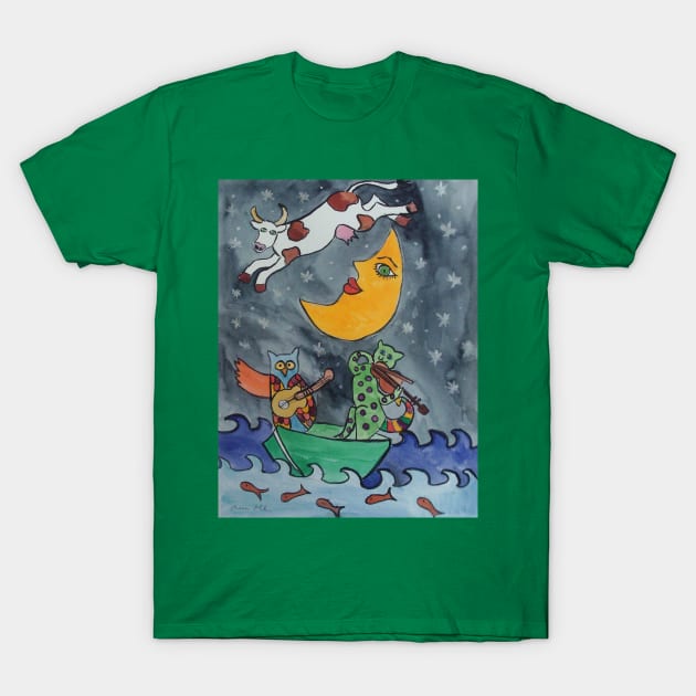 Hey diddle diddle the cat and the fiddle, the cow jumped over the moon T-Shirt by Casimirasquirkyart